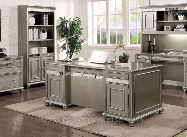 Home office desk and entertainment console setup